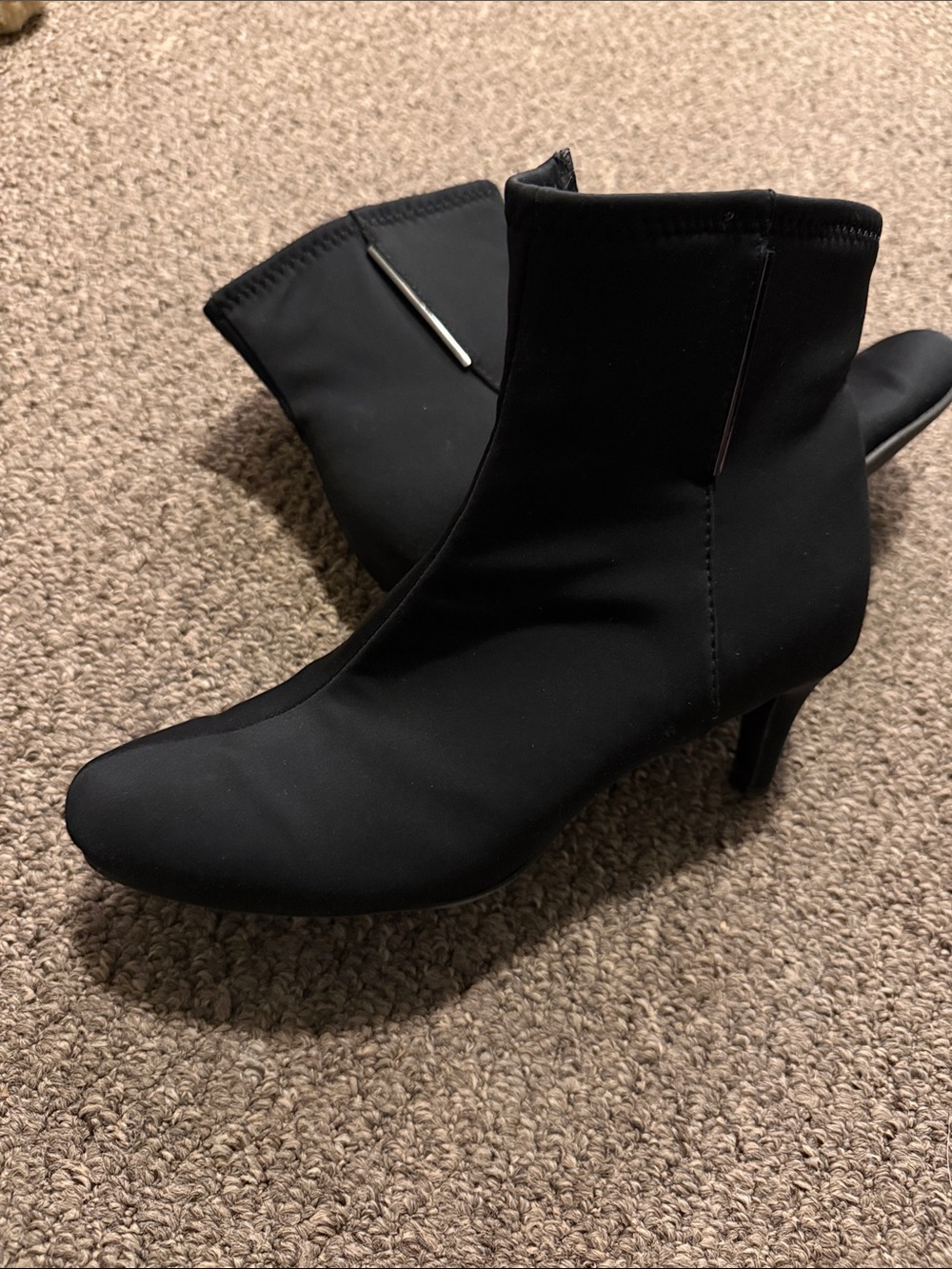 Impo Black Stretch Sock Ankle Boots with Kitten Heel